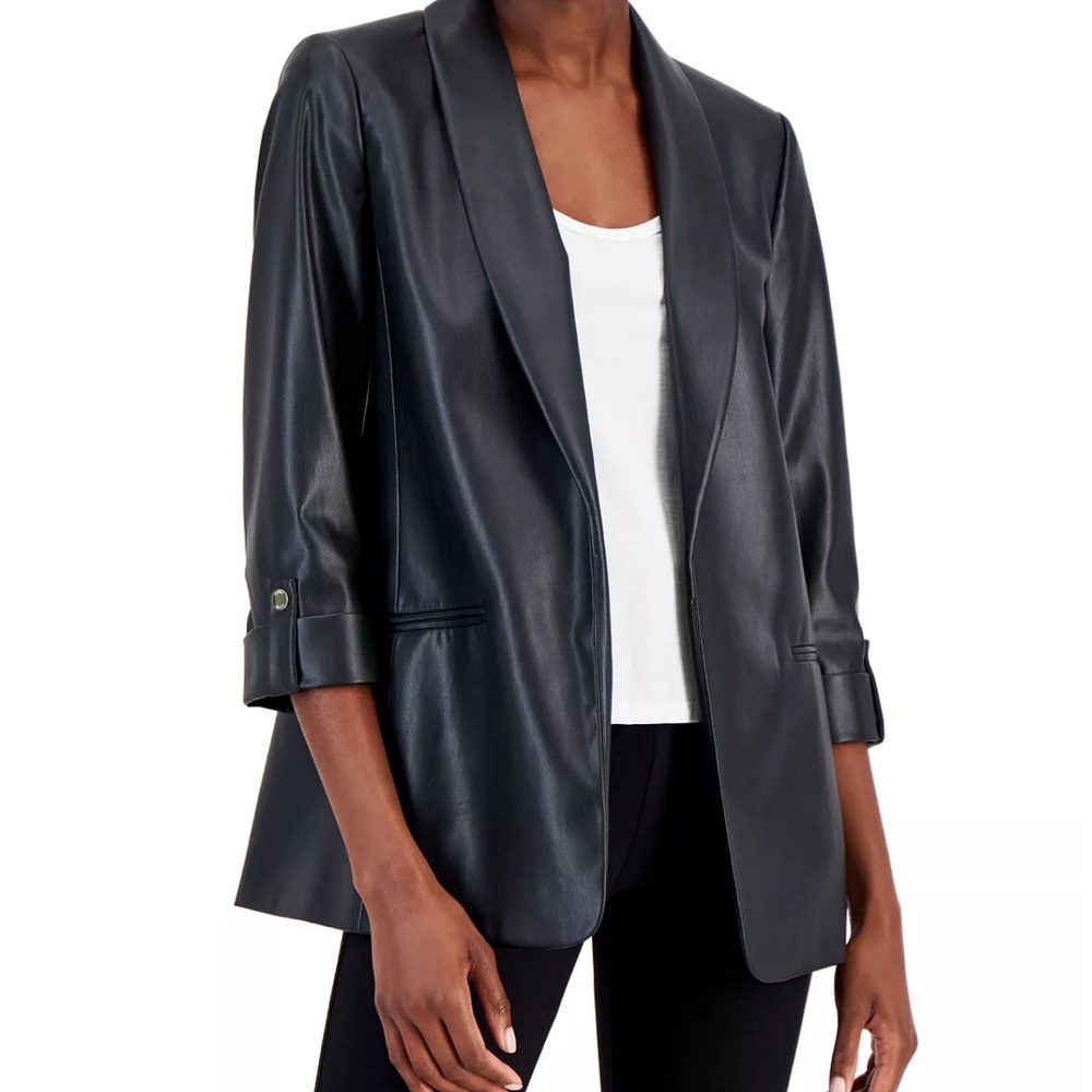 Faux-Leather 3/4-Sleeve Blazer brand new Blazer negro Nuevo con etiquette